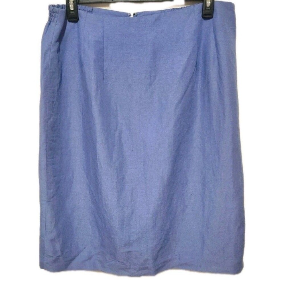 Laura Scott Skirt Linen Feminine Blue Fully Lined Elastic Side Insert Sz 18W